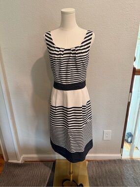 Banana Republic Black and White Striped Sleeveless Midi Dress